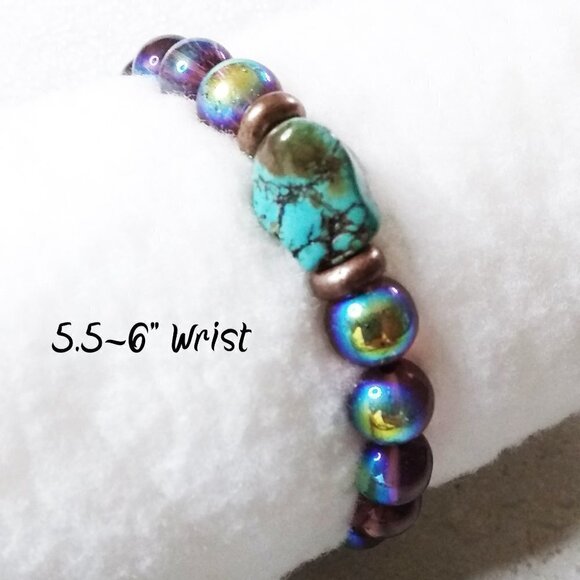 Flashy Beaded Stretch Bracelet! Turquoise Magnesite! Various Sizes - Pick Yours! - Picture 6 of 14
